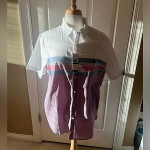 NWT Original Penguin Short sleeve button down shirt- White,blue,red,pink-Large